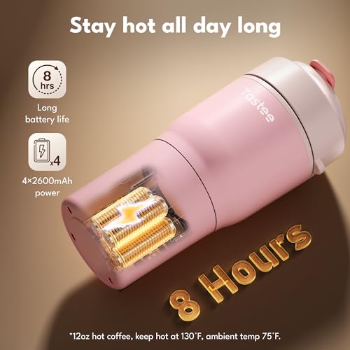 Tastee Heated Coffee Mug – 12oz Portable Travel Mug with 1℉ Precise Temperature Control, 8-Hour Heat Retention, 30W Fast Charging, Leak-Proof