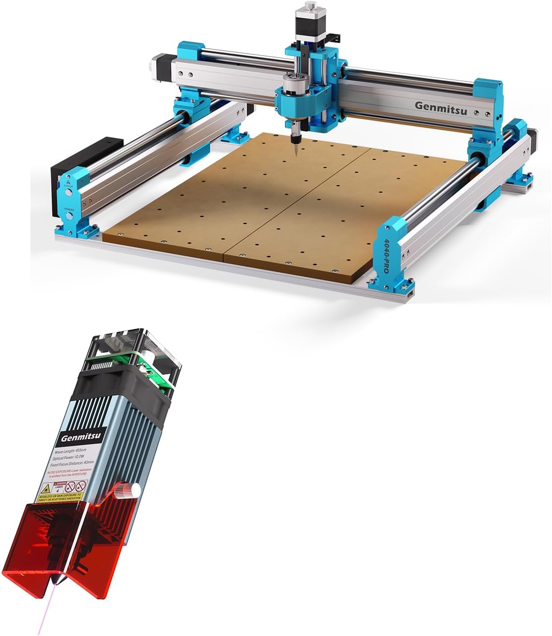 Genmitsu CNC Router Machine 4040-PRO for Woodworking Metal Acrylic Cutting Milling, 10W Compressed Spot Laser Module with Air Assist Nozzle