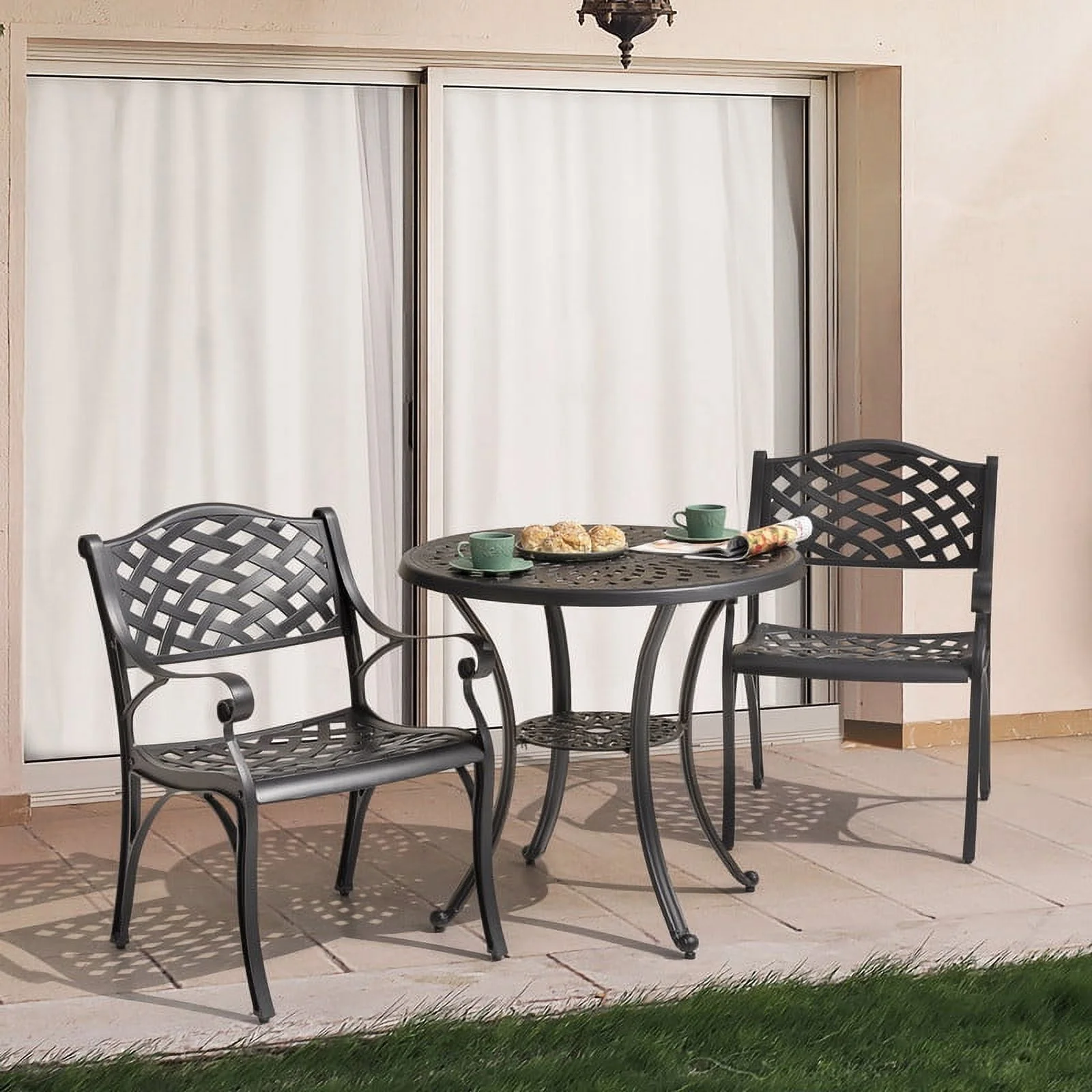Nuu Garden 3 Piece Aluminum Patio Bistro Set with Umbrella Hole, All-Weather Rust-Resistant Outdoor Patio Bistro Furniture Set,Black