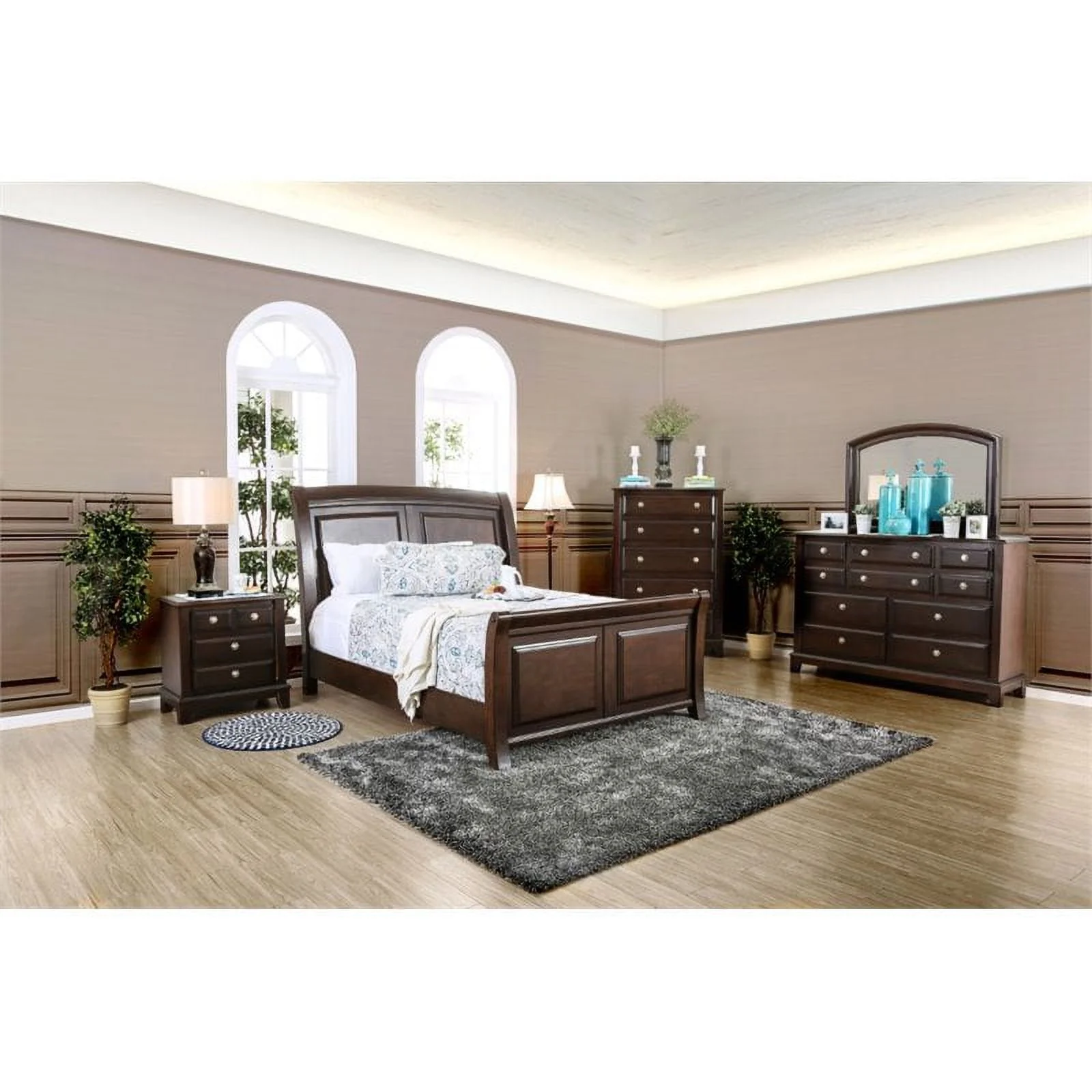 Furniture of America Glinda Wood California King Sleigh Bed in Brown Cherry