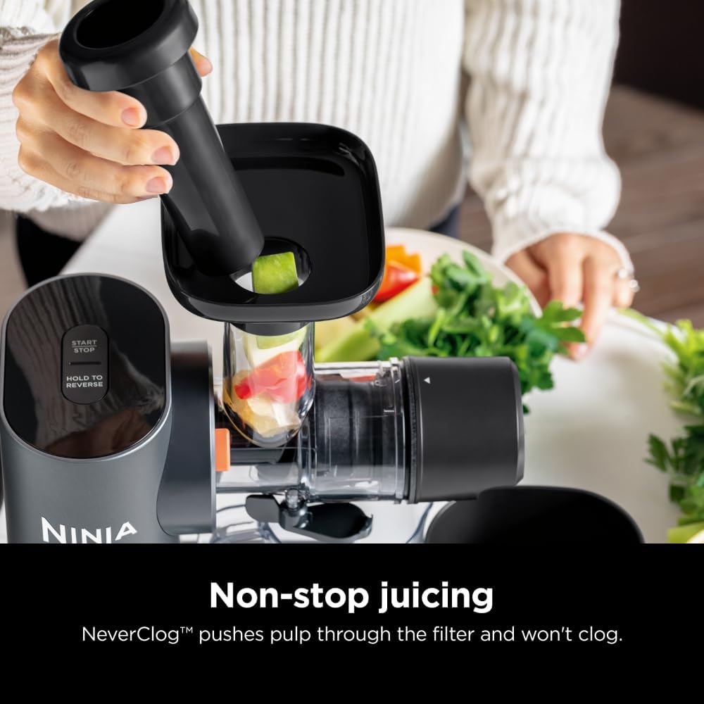 Ninja JC151 NeverClog Cold Press Juicer, Powerful Slow Juicer with Total Pulp Control, Countertop, Electric, 2 Pulp Functions, Dishwasher Safe