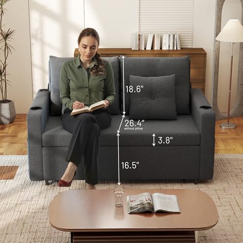 3 in 1 Pull Out Couch, 56 Inch Convertible Sleeper Sofa Bed, Loveseat Sofa with Cup Holders, USB, Sofa Couches for Living Room, Bedroom, Apartment