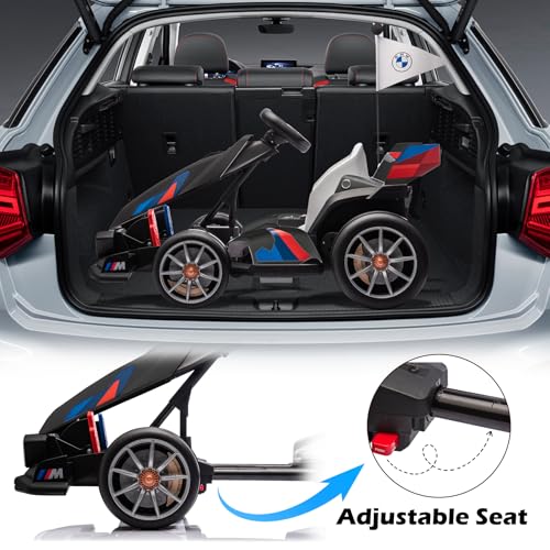 36V Licensed BMW Electric Go Kart, 7.5 MPH Drift Kart with 600W Motor, Outdoor Driftable Kids Race Pedal Go Karting Car w/Adjustable Seat, Lights