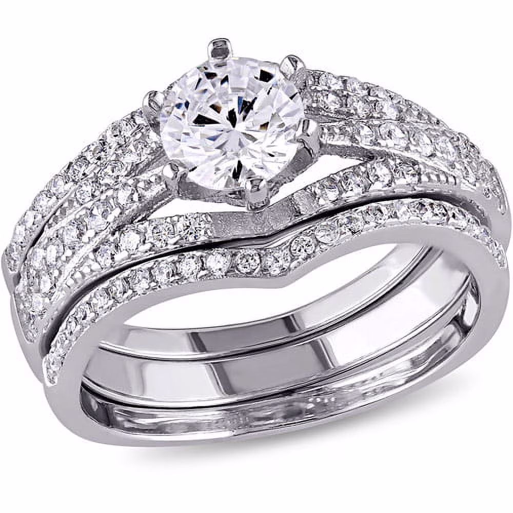 2-1/3 Carat T.G.W. CZ Sterling Silver Bridal Set