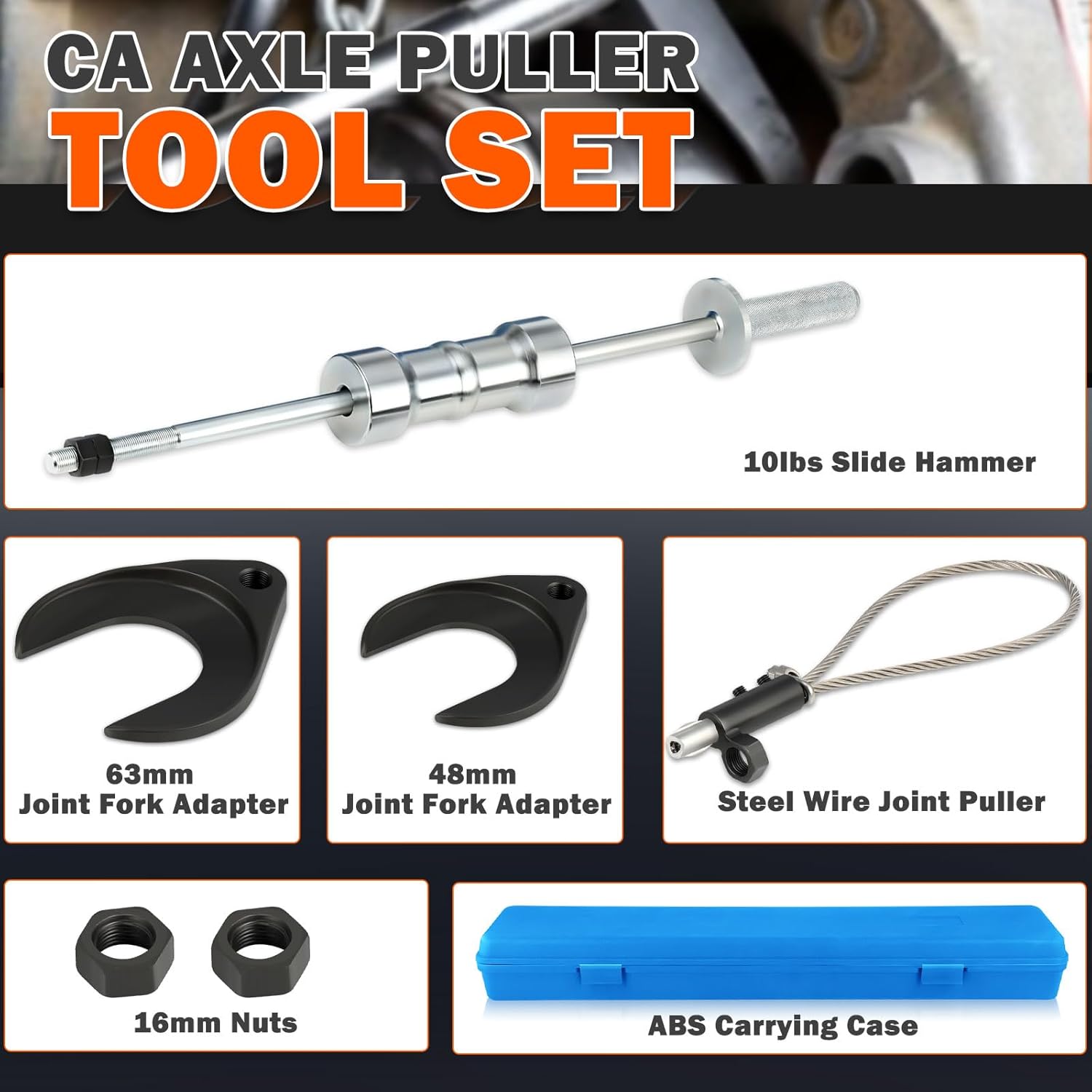 Inner CV Axle Puller Removal Tool Set with 5/8"-18 Slide Hammer & Adapter 63mm 48mm CV Joint Fork Adapter Front Wheel Drive Axle Puller Set