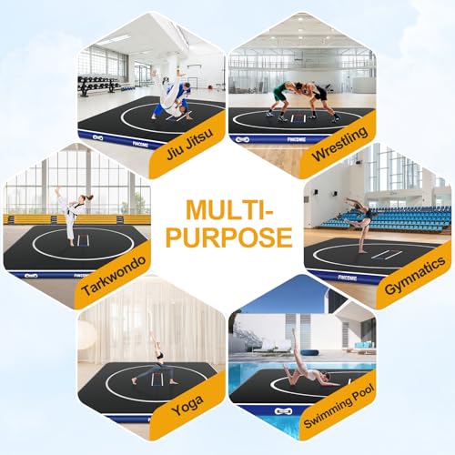 Inflatable Wrestling Mat 16ft/13ft/10ft, 4" Thick Foldable Jiu Jitsu Mats Wrestling Mats for Home Outdoor Indoor, Waterproof PVC Mat for Gymnastics