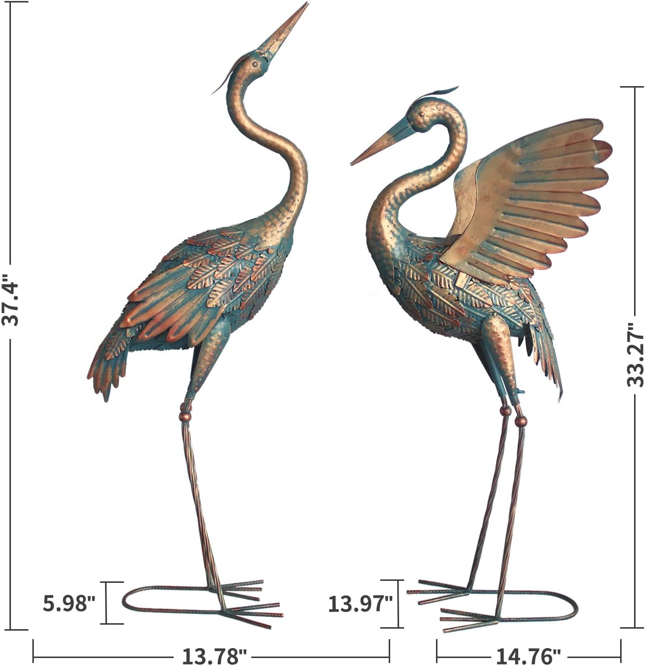 33-37 Inch Metal Crane Garden Statue Décor, 35-40 Inch Standing Garden Crane Statues, Outdoor Decoration for Yard Pond Lawn Backyard Pool