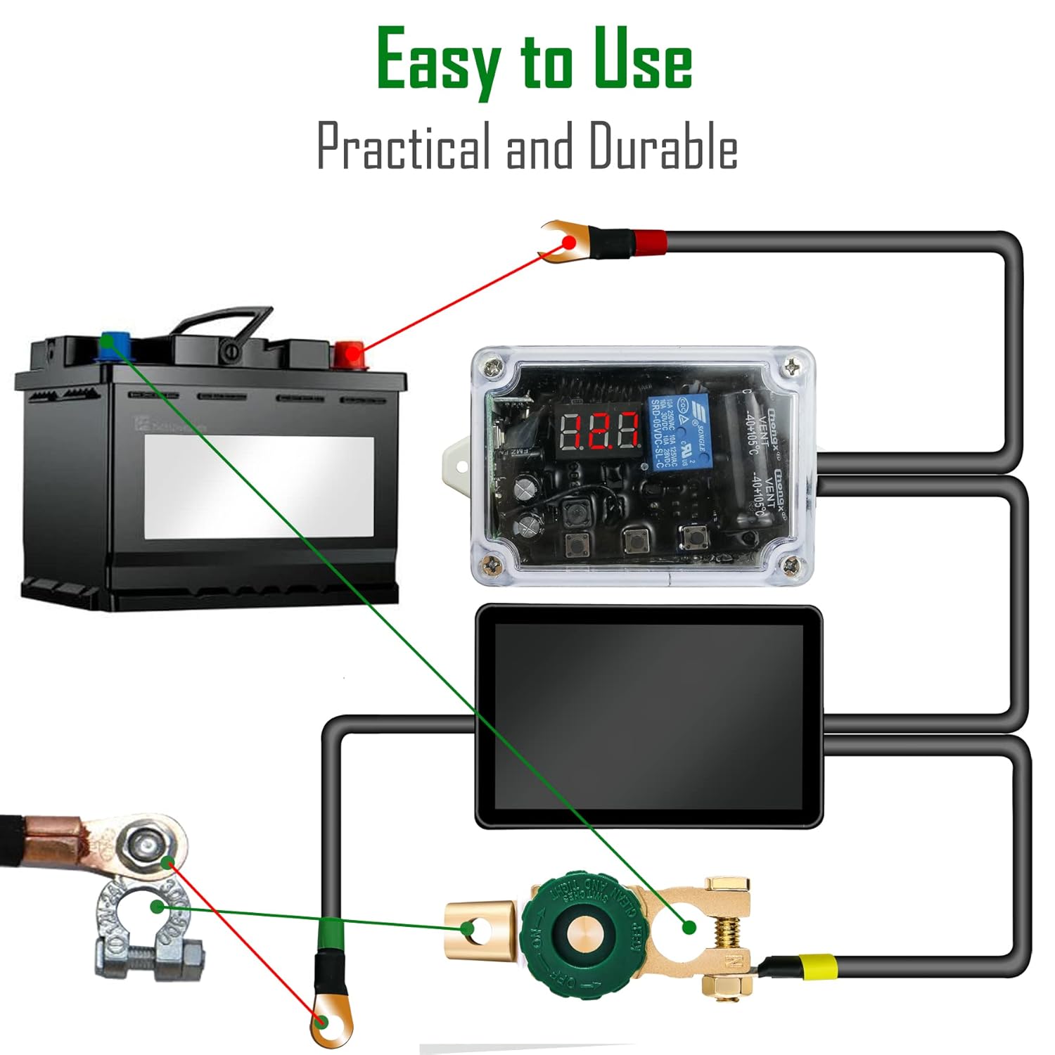RV Remote Battery Disconnect Switch 12V Battery Shut Off Switch with LED Digital Voltmeter Display Battery Cut Off Switch w/Dual Wireless Control