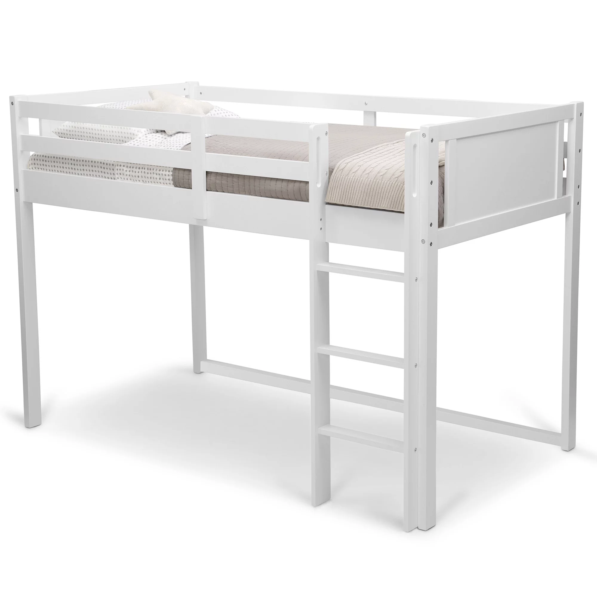 Delta Children Twin Loft Bed with Guardrail and Ladder, White