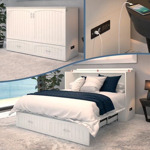 AFI Southampton Queen Murphy Bed Chest with Mattress, Storage, and Built-in Charger in Grey