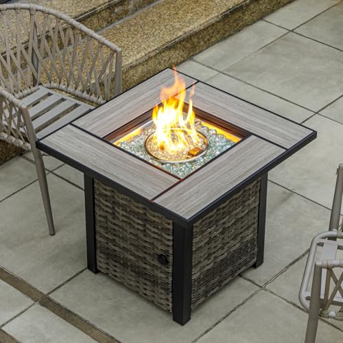 30" Propane Fire Pit with Real Ceramic Tabletop, 50000 BTU Gas Firepit Table with Lid & Glass Rock, Outdoor Fire Pit for Dining or Party