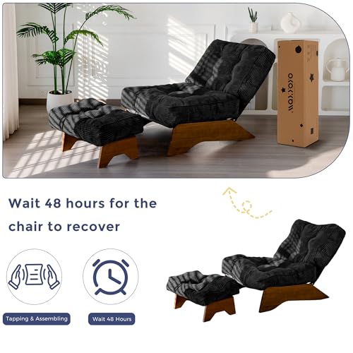 MAXYOYO Accent Chair with Ottoman Adjustable Backrest, Tufted Living Room Chair Upholstered Lounge Chair with Footrest Set