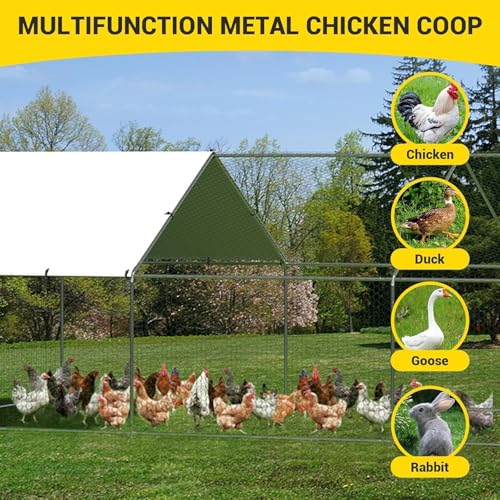 Heavy Duty Walk-in Chicken Coop, Large Metal Poultry Cage with Waterproof UV Cover & Round Top Design