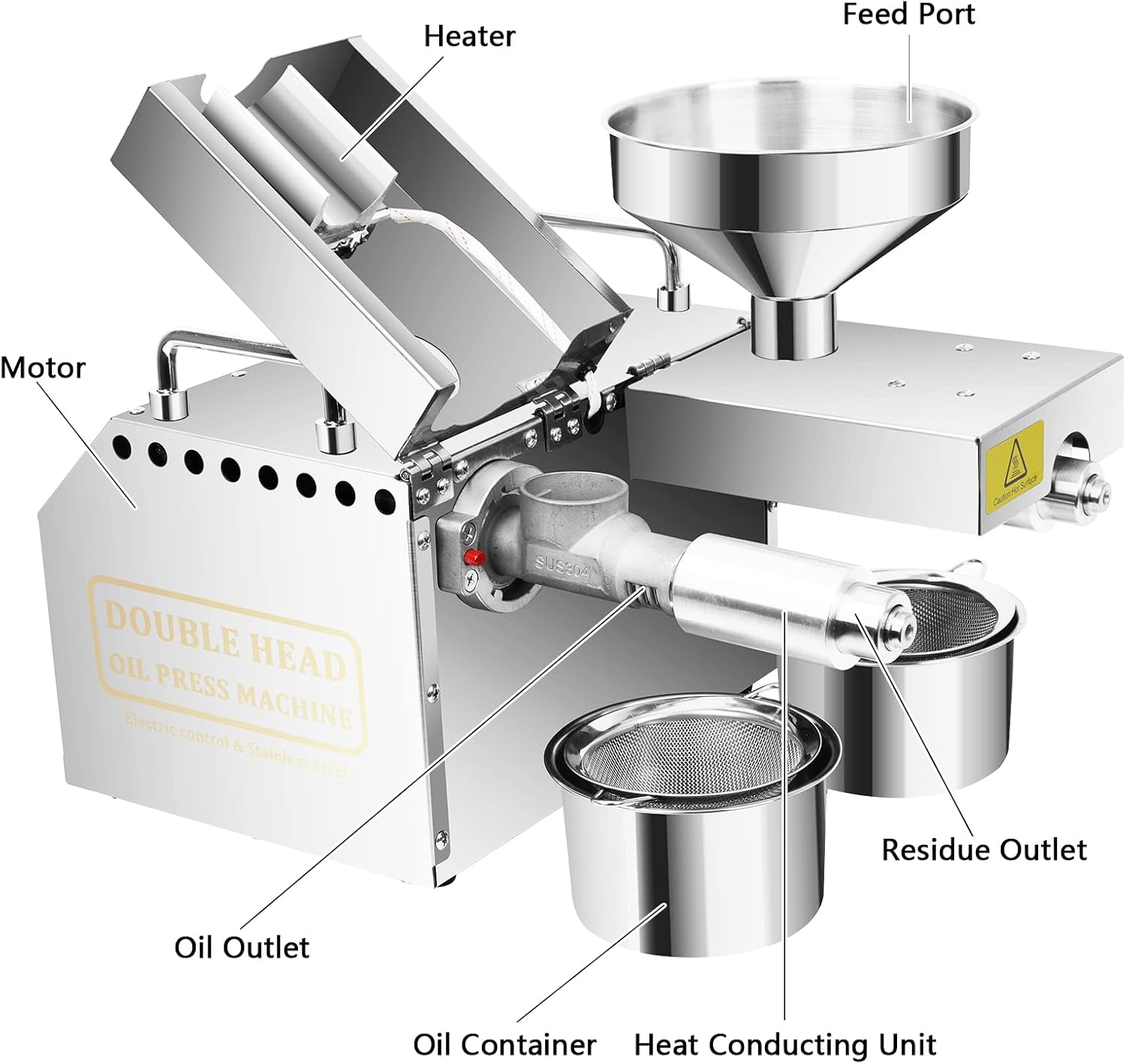 1500W Oil Press Machine with Double Oil Outlets