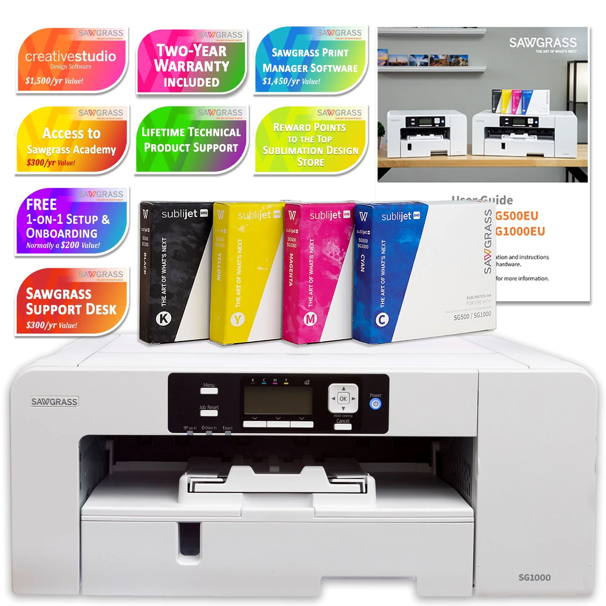Sawgrass UHD Virtuoso SG1000 Sublimation Printer with Deluxe Stater Bundle - Curated Treasures Market
