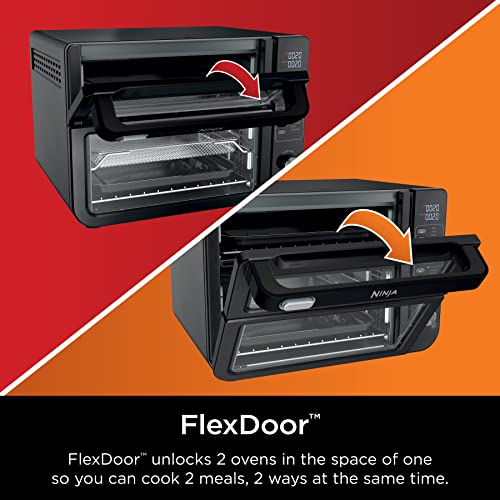 Ninja DCT451 12-in-1 Smart Double Oven with FlexDoor, Thermometer, FlavorSeal, Smart Finish, Rapid Top Convection and Air Fry Bottom , Stainless Steel