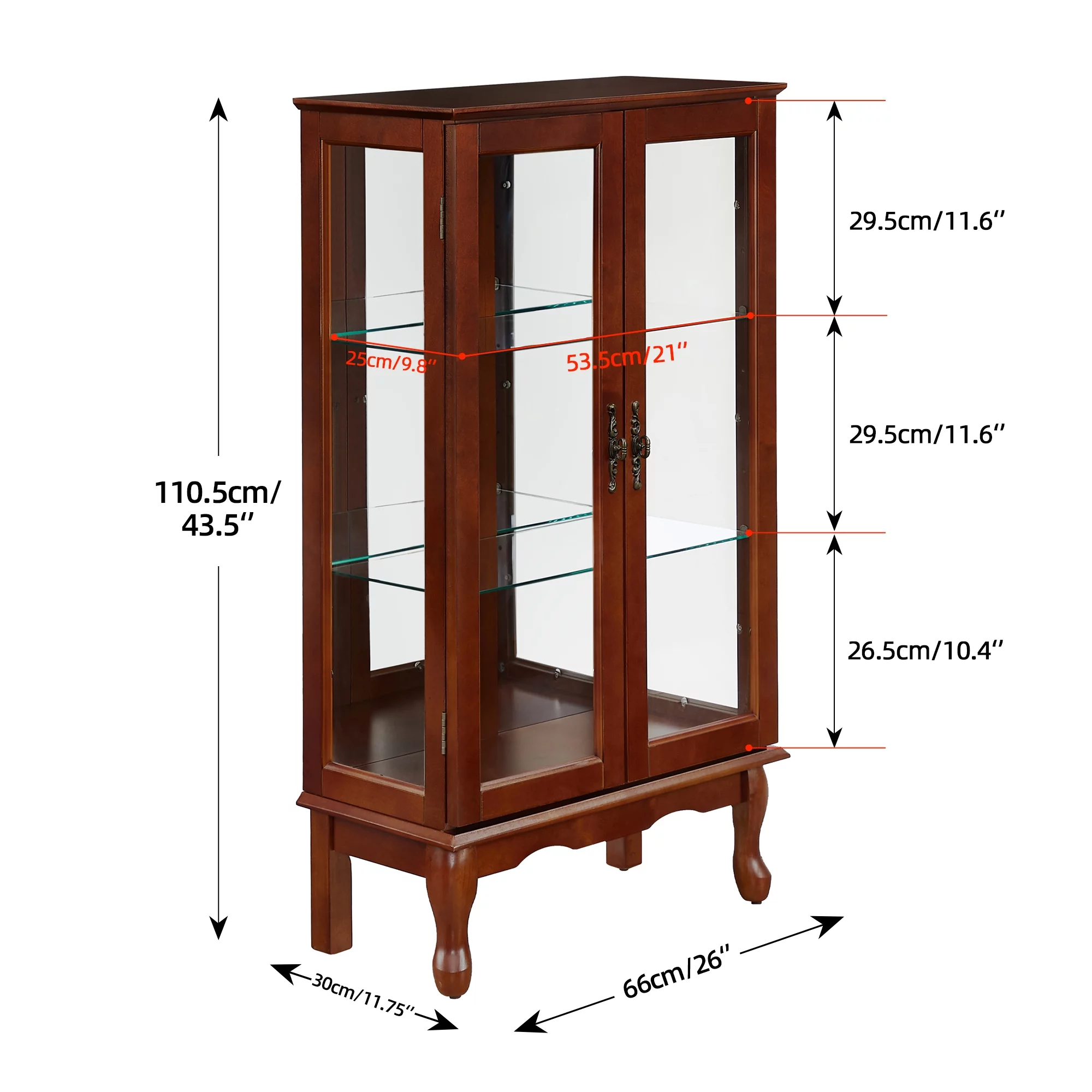Ufurpie 3 Tier Curio Cabinet Lighted Curio Display Cabinet with Adjustable Shelves and Mirrored Back Panel,Tempered Glass Doors