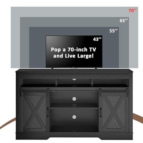 Farmhouse TV Stand for 65+ Inch TV, 34'' Tall Entertainment Center with Sliding Barn Doors