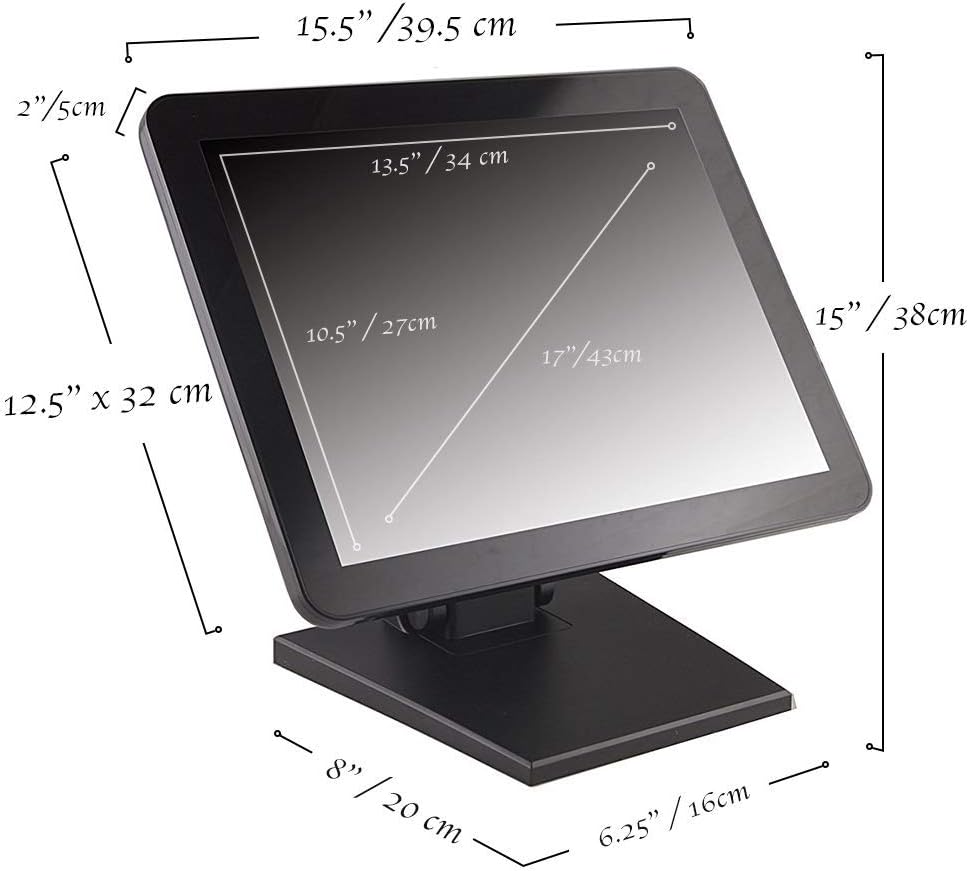17-Inch Capacitive LED Backlit Multi-Touch Monitor, True Flat Seamless Design Touchscreen, VGA and HDMI Input, for Office, Retail, Restaurant, Bar