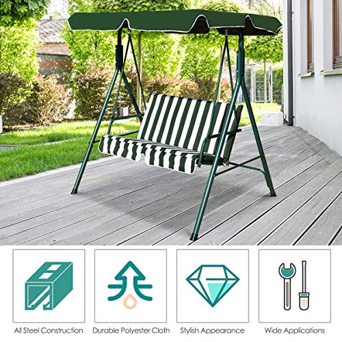 Tangkula 3 Person Porch Swing, Patio with Removable Cushion & Powder-Coated Steel Frame, Outdoor Swing with Canopy for Porch, Backyard, Garden
