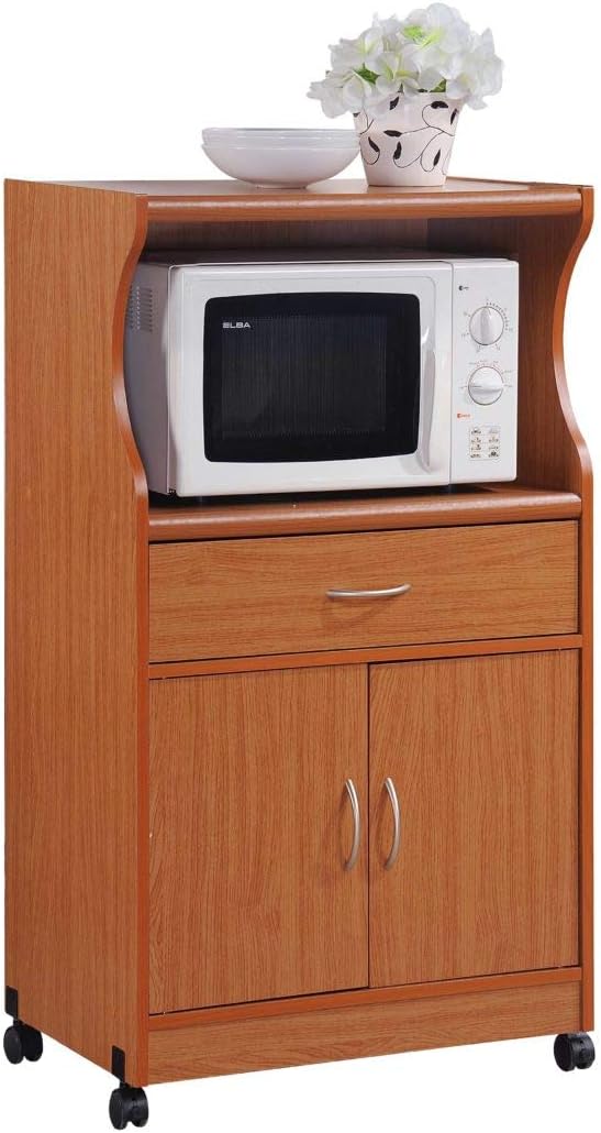 HODEDAH IMPORT Microwave Cart with One Drawer Kitchen Cabinet, WHITE