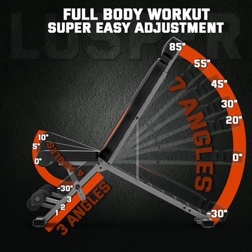 Lusper Adjustable Weight Bench Foldable - 660/800 Lb Stable Workout Bench, Extended head and neck protection design