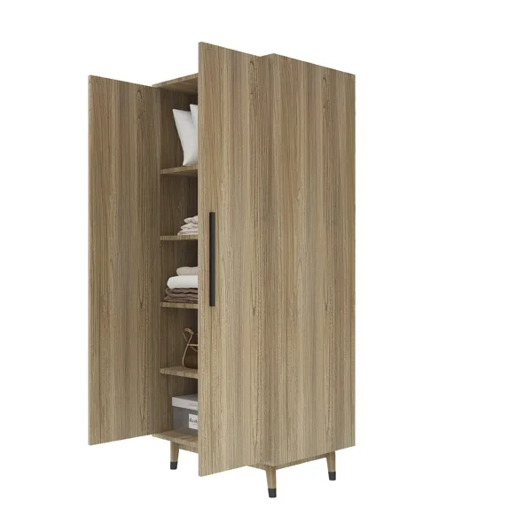 SYTHERS 31.5"L x20.5"W x70.9"H 2 Doors Wardrobe Closet & Cabinet, Functional Clothes Storage with Hanging Rail for Bedroom, Oak Color