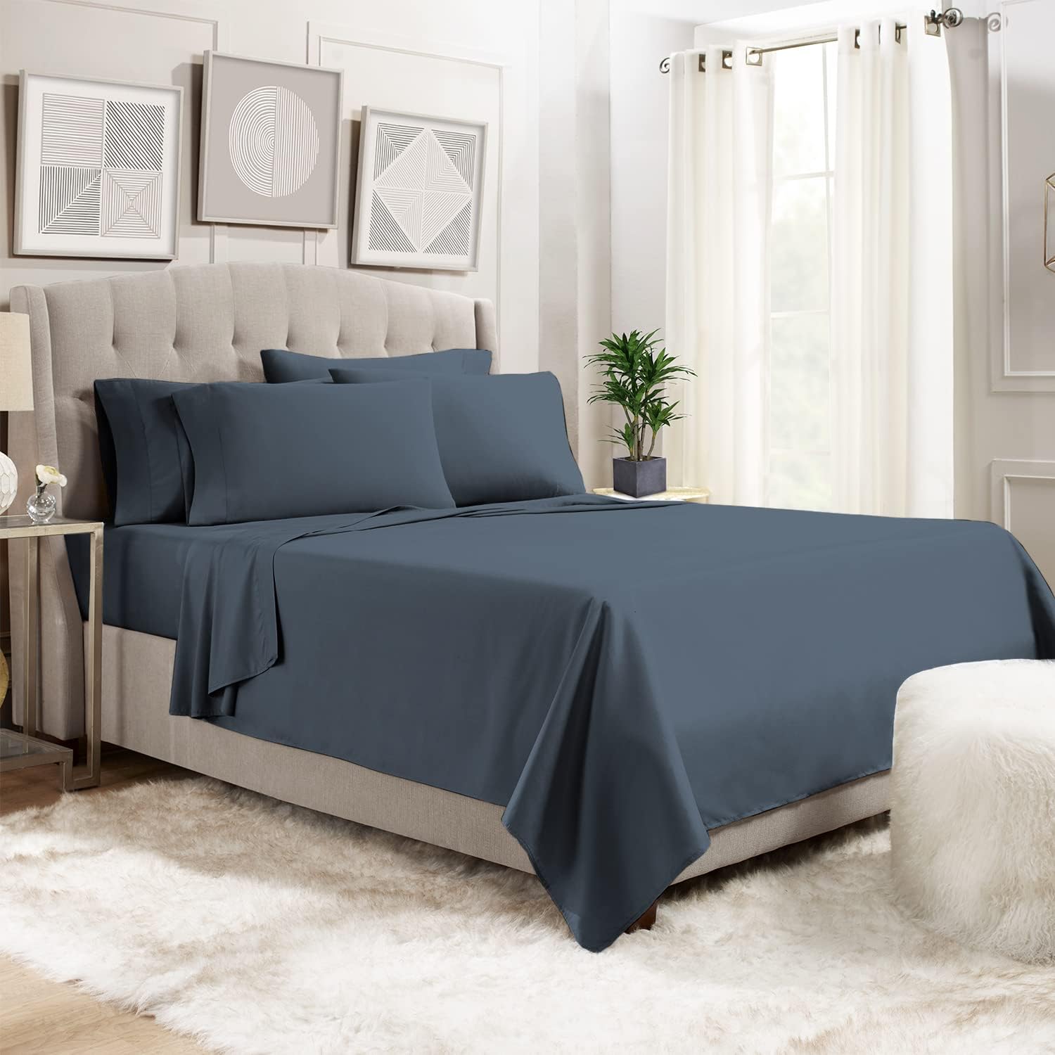 Pizuna 800 Thread Count Cotton California-King-Sheet-Set White, 100% Long-Staple-Cotton Smooth Sateen Sheets