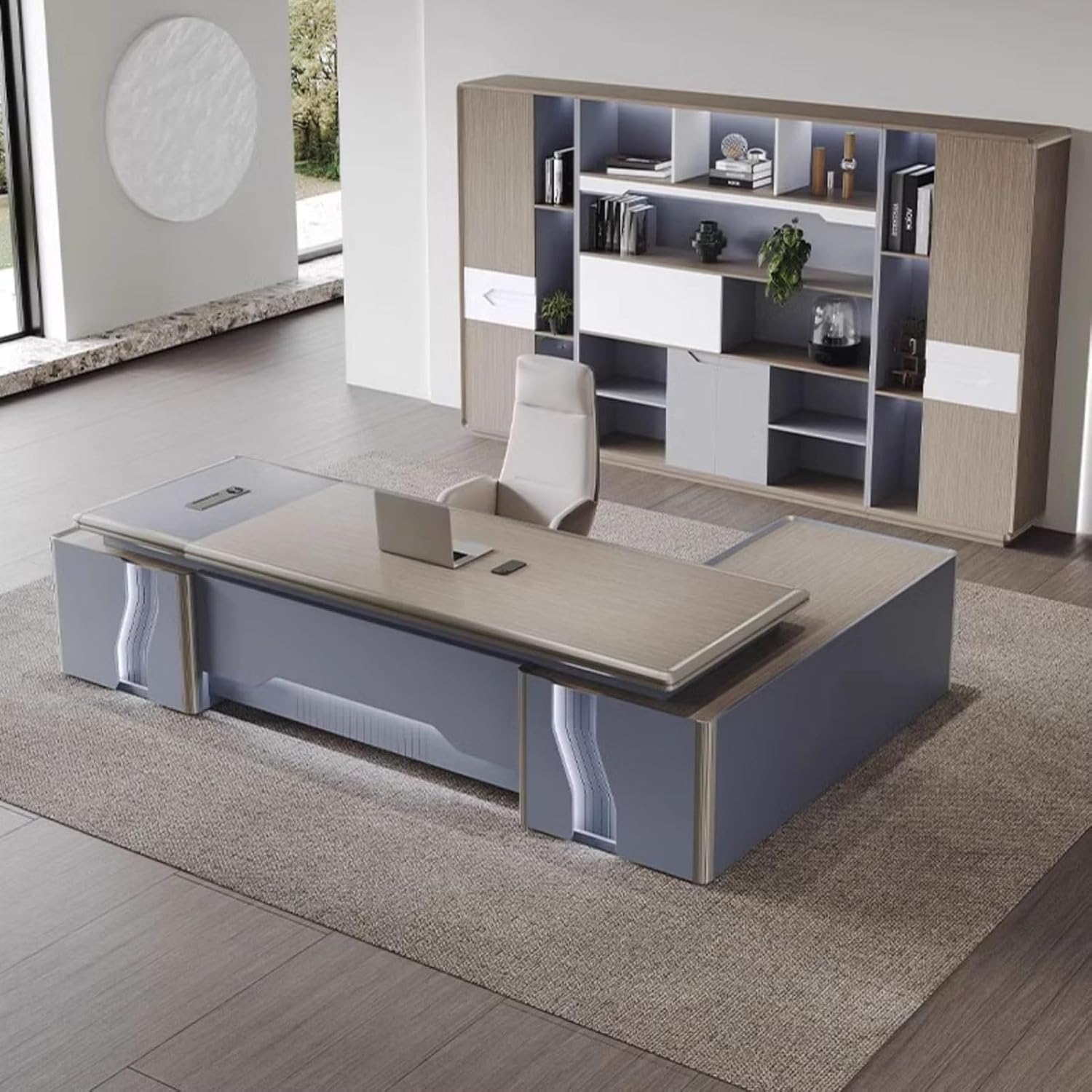 L Shaped Computer Desk with Drawers Cabinet