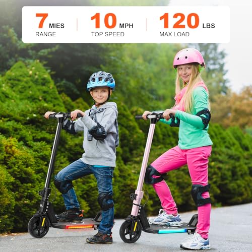 Electric Scooter for Kids Ages 6-12, Equipped with 130W Motor, LCD Display, Foldable Design, LED Color Lights, Rear Motor Brake System