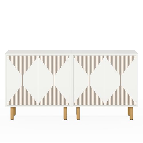 Tribesigns Modern Grey Storage Cabinet Set, Freestanding Floor Cabinet, Classic 59 inches Sideboard, Wood Buffet Cabinet with Doors