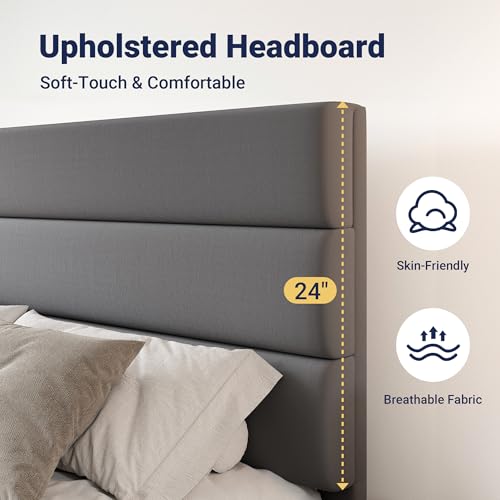 Allewie Modern Full Size Platform Bed Frame with 4 Storage Drawers and Velvet Upholstered Headboard, Wooden Slats Support