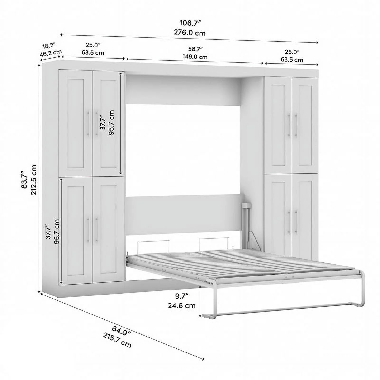 Bestar Pur Engineered Wood Full Murphy Bed with Storage Cabinets in Bark Gray