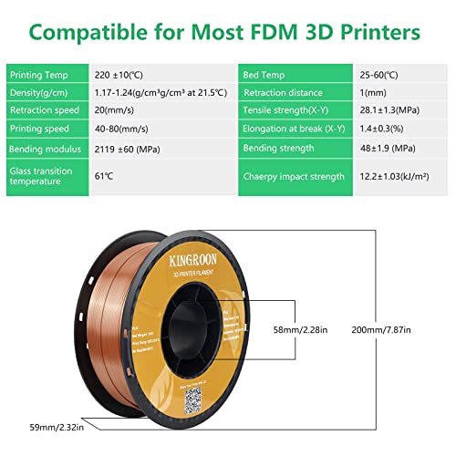 Kingroon Silk PLA Bundle 3D Printer Filament, Dimensional Accuracy +/- 0.03 mm, 10 kg Spool(22lbs)