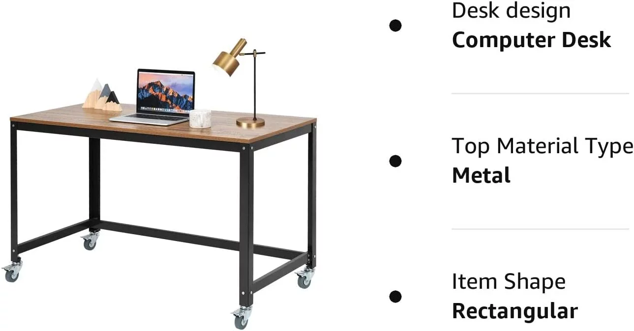 Rolling Computer Desk, Portable Rolling Table, Mobile Home Office Desk Writing Study Desk, Movable Workstation with 4 Smooth Wheels