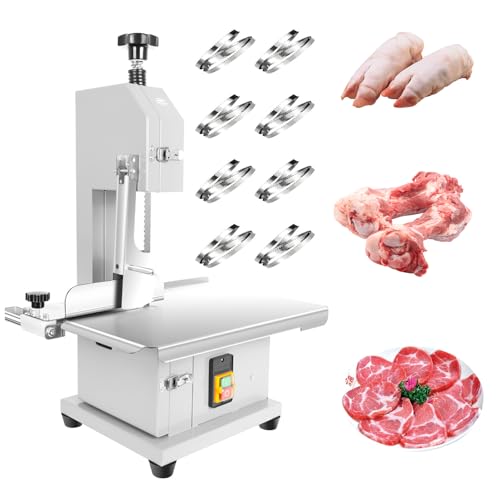 1000W Electric Bone Saw Machine, 18x14" Stainless Steel Worktable, Cuts 0.04-3.9" Thickness, Frozen Meat Cutter with 8 Blades Included