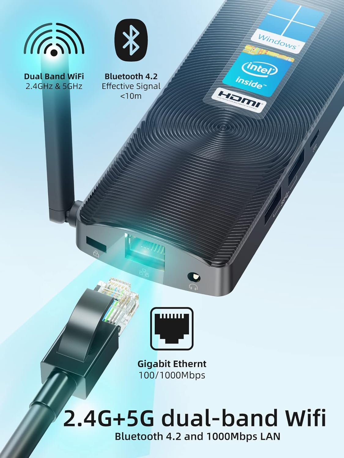 MeLE Mini PC Fanless Windows 11 Pro Portable Desktop Micro Computer Stick N4020 4GB 128GB 4K HDMI Gigabit Ethernet Small Form Factor pc for Home