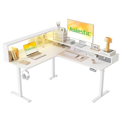 Agilestic L Shaped Electric Standing Desk with 2 Drawers, 63 Inch Ergonomic Adjustable Height Desk with Storage