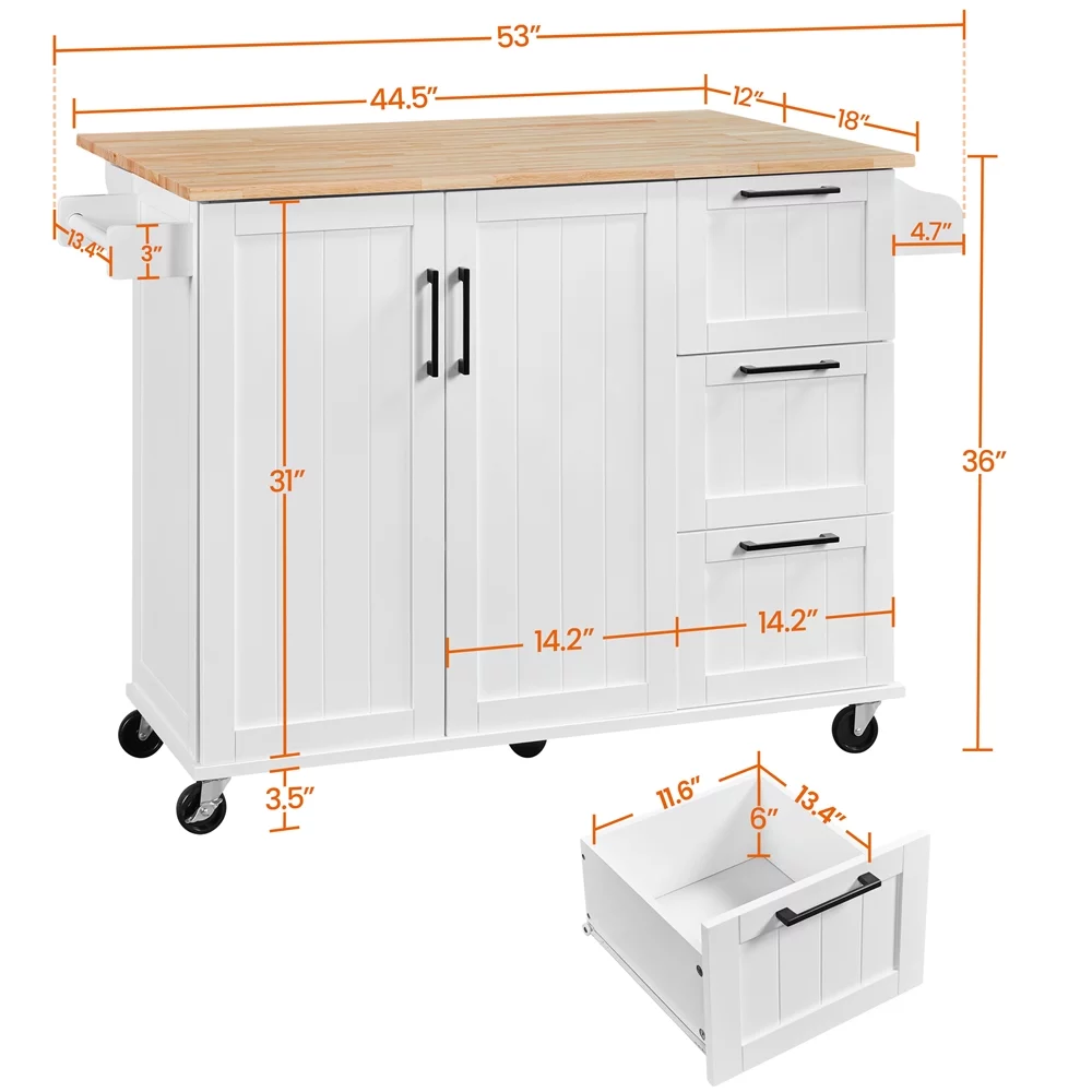 Yaheetech Rolling Kitchen Cart Kitchen Island with Wood Top and Drop Leaf Breakfast Bar,White