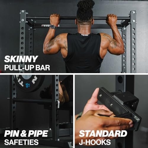 Titan Fitness T-2 Series Short Power Rack, Skinny Pull Up Bar, Pin and Pipe Safeties, Standard J-Hooks