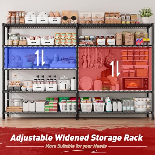 REIBII 73''W Storage Shelves Load 1650 LBS Metal Shelving 5-Tier Wire Shelving Unit for Storage Rack Adjustable Heavy Duty Metal Shelves for Pantry