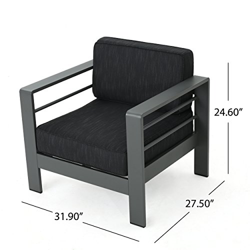 GDFStudio Coral Bay Outdoor Grey Aluminum 5 Piece Loveseat Chat Set with Fire Table (Dark Grey)