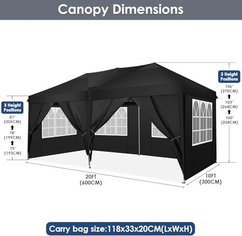 COBIZI Canopy 10x20 Pop Up Canopy Tent with 6 Sidewalls Party Tents for Parties Weddings Backyard Waterproof Canopy Outdoor Commercial Canopy Event