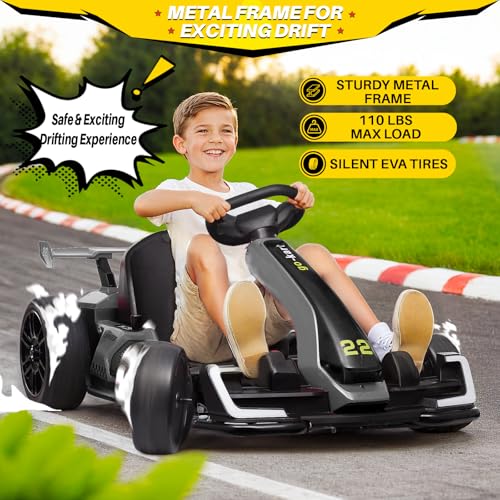 Blitzshark 24V Kids Go Kart 300W Powerful Drift Kart Electric Pedal Kart Outdoor Race Toy, with 2X150W Strong Motor, 7AH Big Battery
