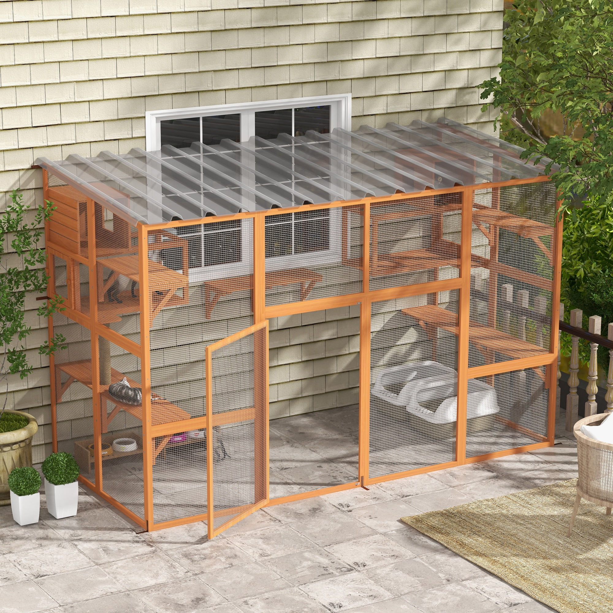 PawHut Catio Playground Cat Window Box Outside Enclosure w/ Scratching Post - Radiant Selections