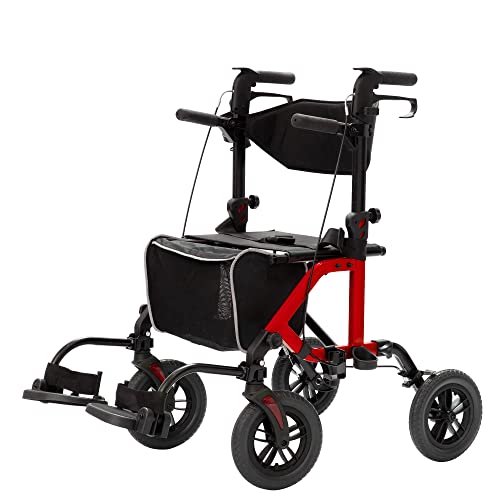 ELENKER All-Terrain 2 in 1 Rollator Walker & Transport Chair, Folding Wheelchair with 10” Non-Pneumatic Wheels for Seniors
