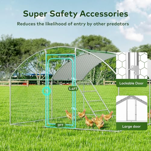 Large Metal Chicken Coop Walk-in Poultry Cage with Waterproof and UV-Resistant Cover, Outdoor Chicken Run Poultry Hen House for Backyard Farm Use