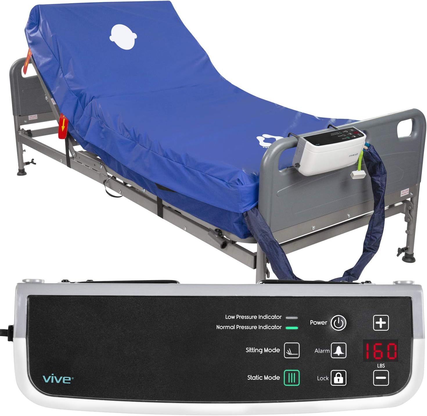 Vive 8" Alternating Pressure Mattress - Low Air Loss Hospital Replacement Mattress - Medical Bed Topper for Pressure Ulcers and Bed Sores - Variable