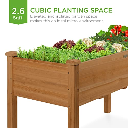 Best Choice Products 72x23x30in Raised Garden Bed, Elevated Wood Planter Box Stand for Backyard, Patio, Balcony w/Divider Panel, 6 Legs