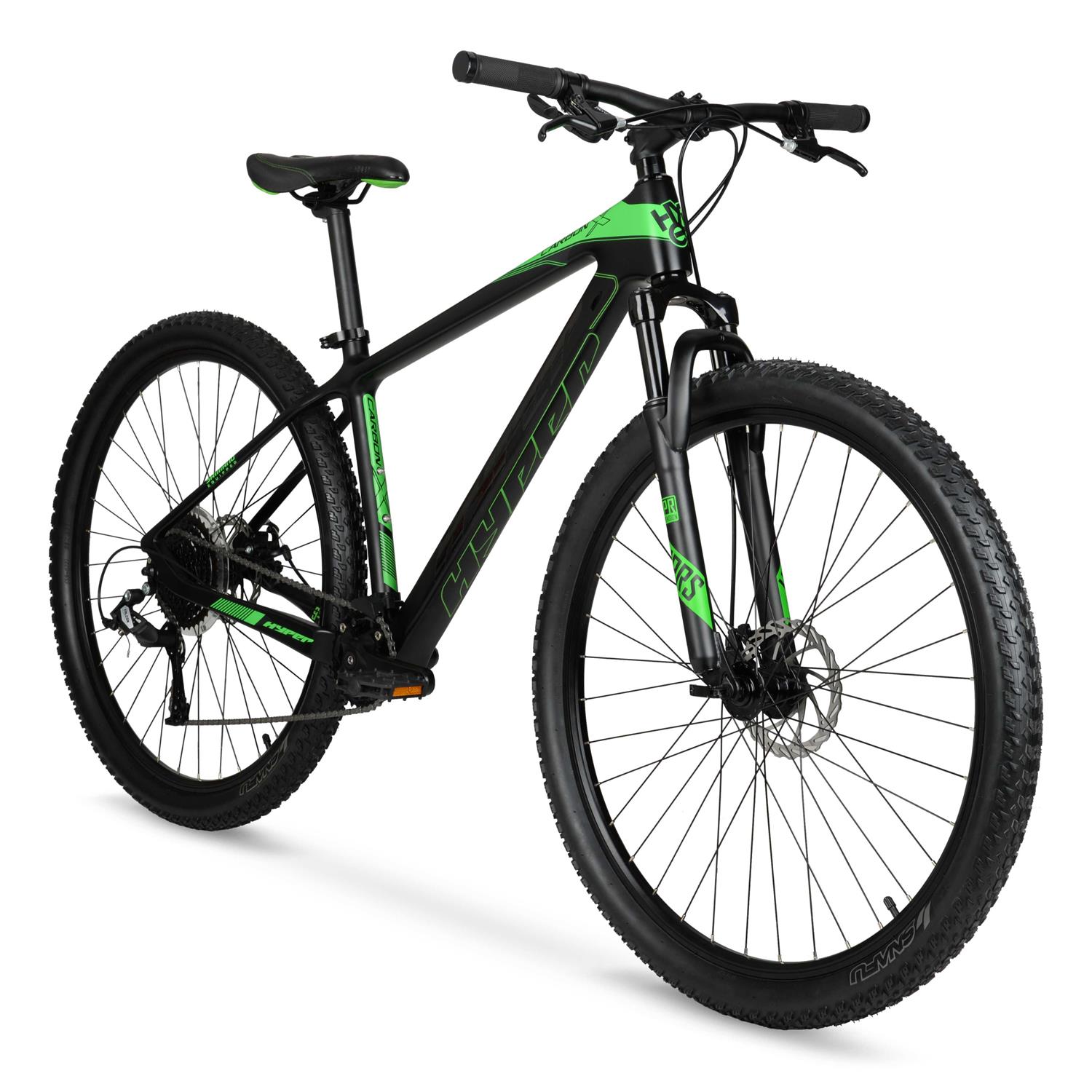 Hyper 29 inch Carbon Fiber Mens Mountain Bike, Black/Green - Sports Supplies Online Store